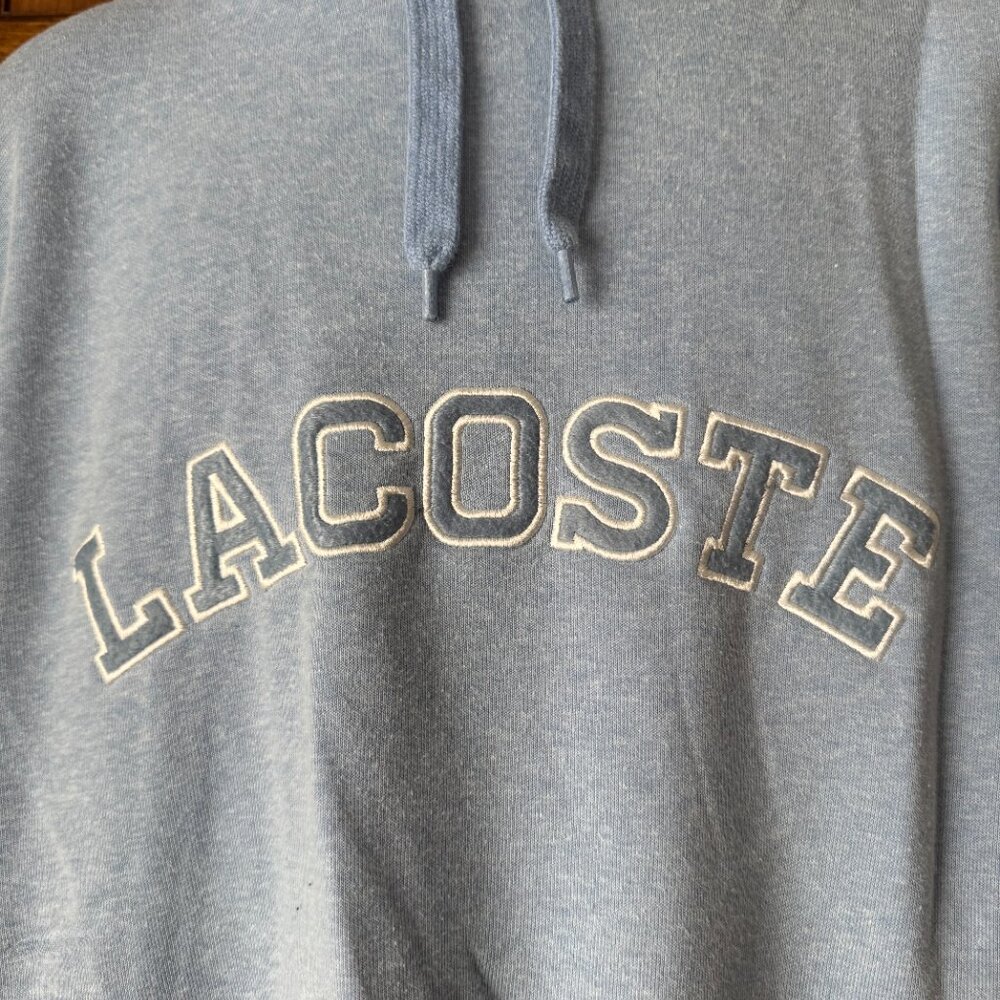 Lacoste Light Blue Pullover Hoodie w/Drawstring Sweatshirt Size 9 - Picture 3 of 11